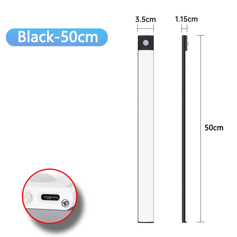 USB Rechargeable Motion Sensor LED Under-Cabinet Light — Wireless Night Light 10/20/30/40/50cm (4/8/12/16/20 in) for Kitchen, Closet, Wardrobe, Bedroom