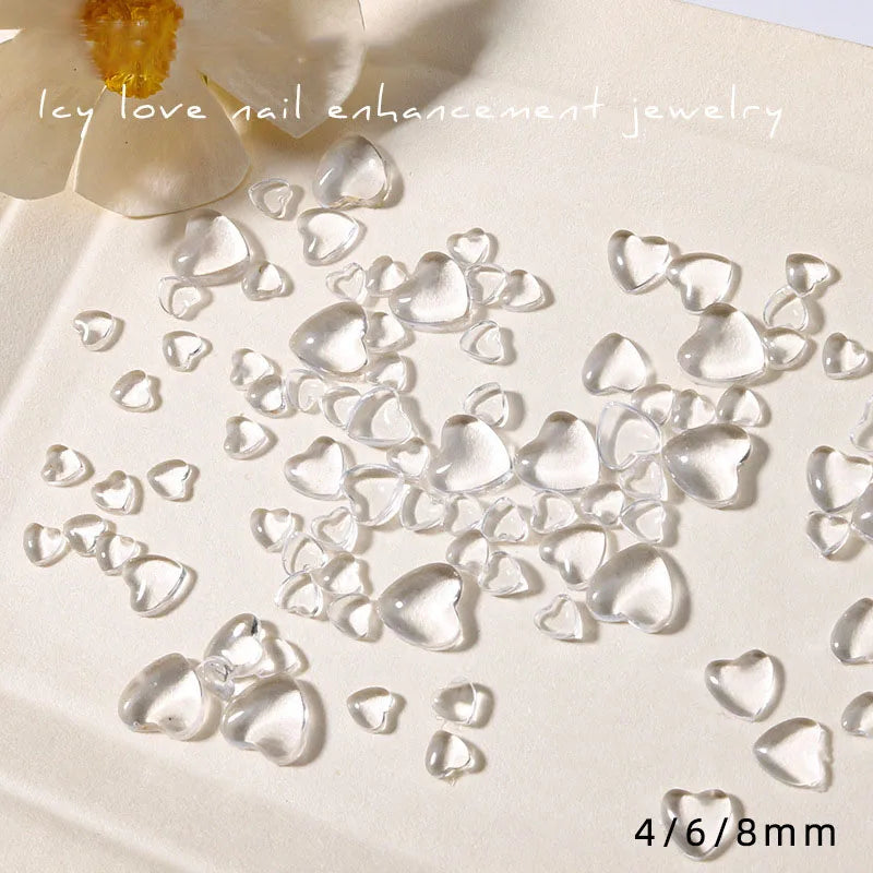 100pc Transparent Love Heart Nail Charms – Clear Resin Rhinestones for Nail Art & Manicure Accessories
