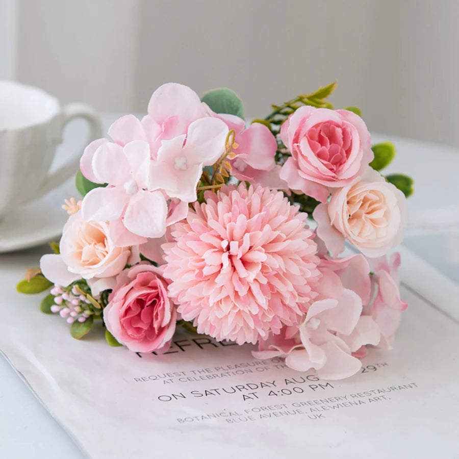 Silk Rose & Chrysanthemum Artificial Flower Bouquet - 2-Pack Wedding, Garden Archway & Home Festival Garland Decor