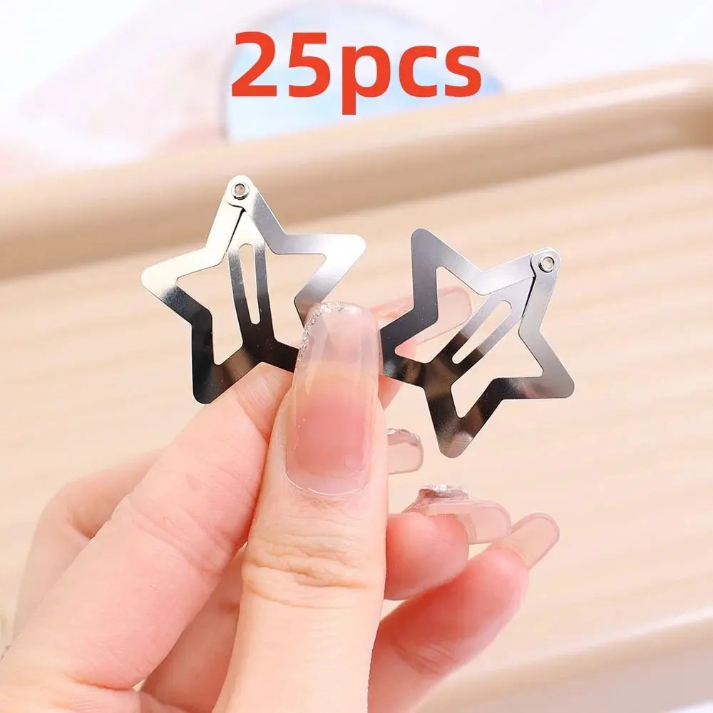 Y2K Silver Star Snap Hair Clips - Metal Barrettes & Hairpins, 10/25/50/100/200-Pack