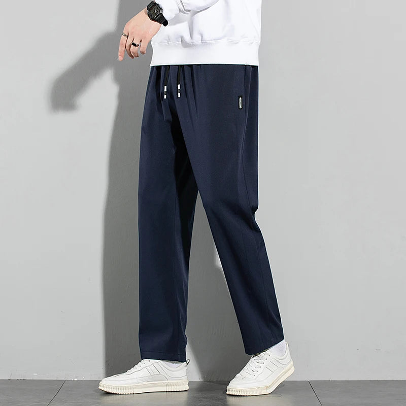 Ice Silk Men's Summer Pants - Breathable Elastic Straight-Leg Business Casual Trousers (Black, Gray)