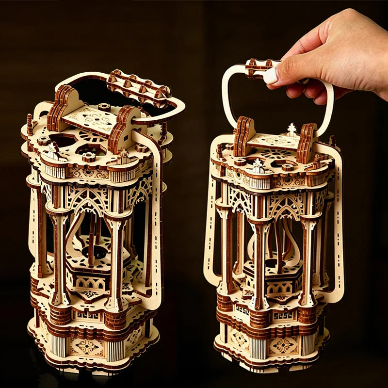 3D Wooden Puzzle Lantern DIY Lamp Model Kit, 145 pcs, 115×95×240 mm (4.53×3.74×9.45 in) Vintage Bedside Decoration Gift for Teens & Adults
