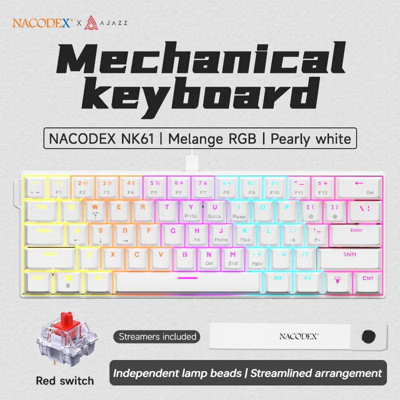 60% Mechanical Gaming Keyboard 61-Key Wired RGB Hot-Swappable Red Switch Mini Keyboard for PC