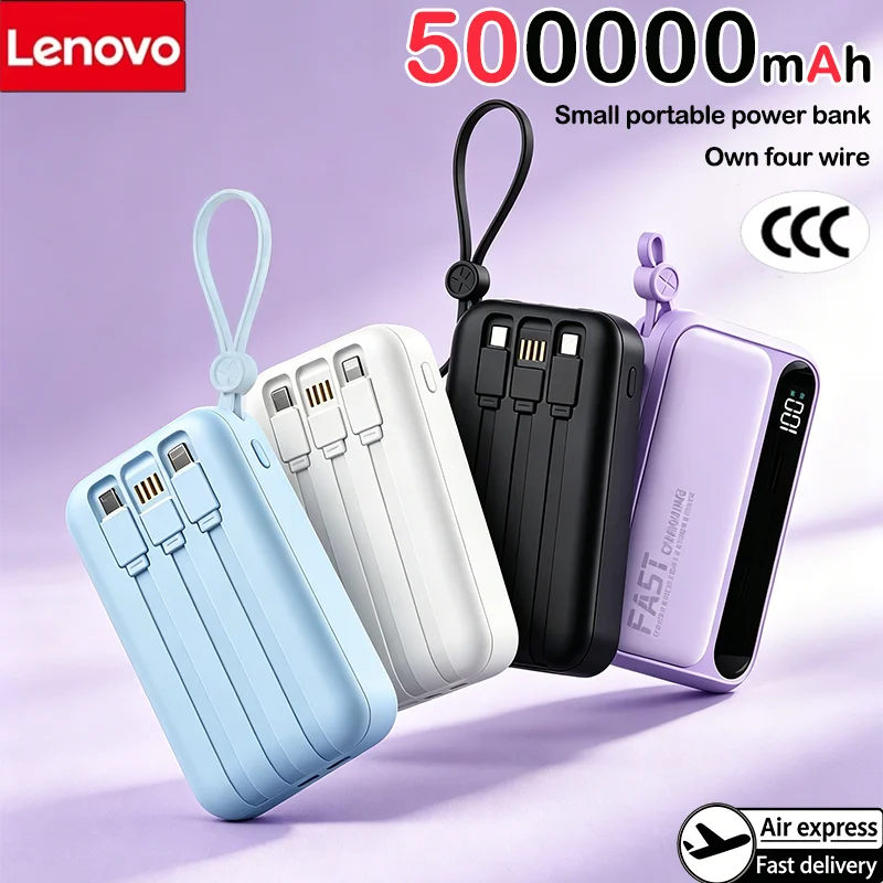 Fast Charging 50000mAh Power Bank with 4 Built-in Type-C Cables - 120W Portable Charger for iOS and Android Devices