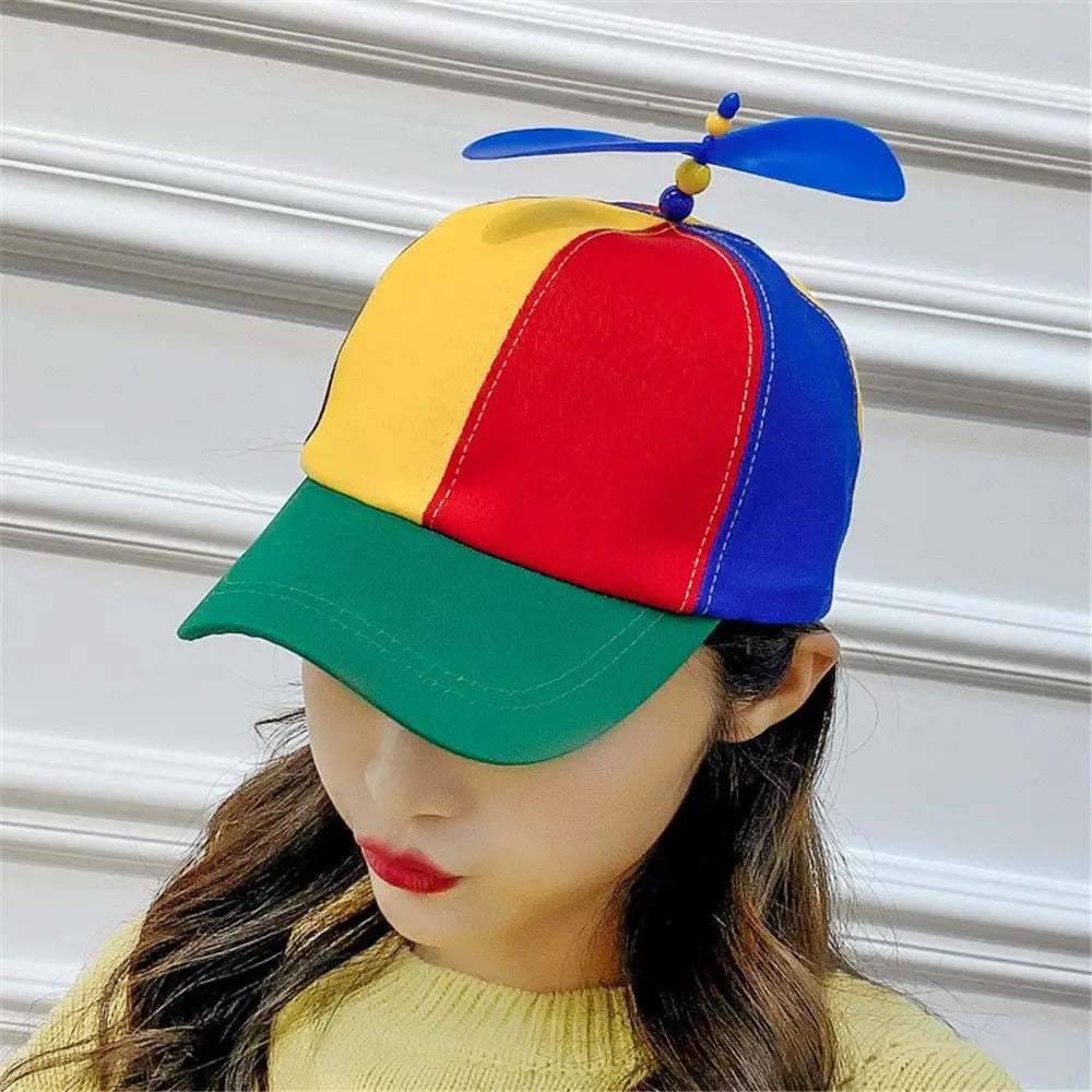 Helicopter Propeller Snapback Hat - Rainbow Windmill Baseball Cap, Adjustable Novelty Dad Hat for Kids & Adults