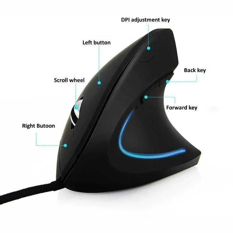 Ergonomic Right-Hand Vertical RGB Wired Optical Mouse for Gaming PC & Laptop