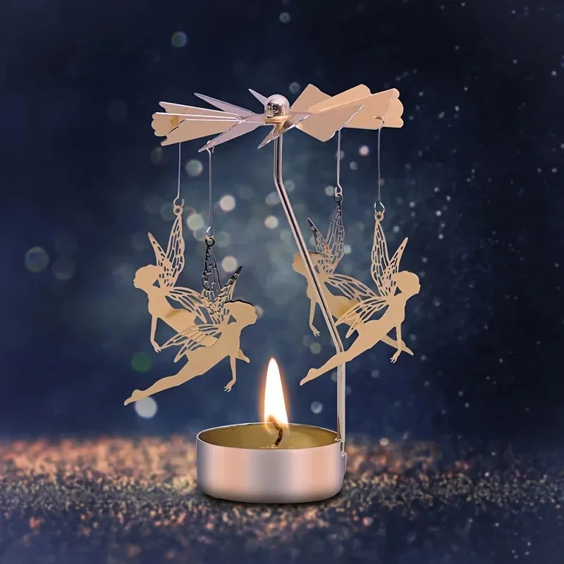 Gold Metal Rotating Tealight Candle Holder - Tabletop Spinner for Wedding Christmas Dinner Party Decoration Gift