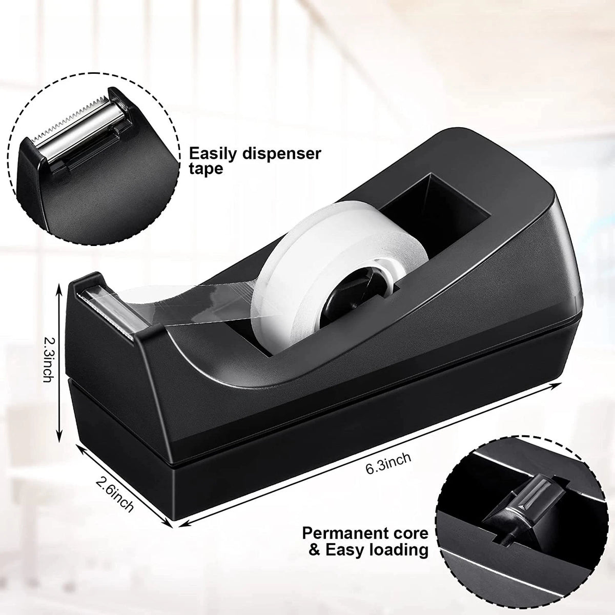 PVC Desk Tape Dispenser with Non-Slip Base – Desktop Tape Holder for Home, Office & School