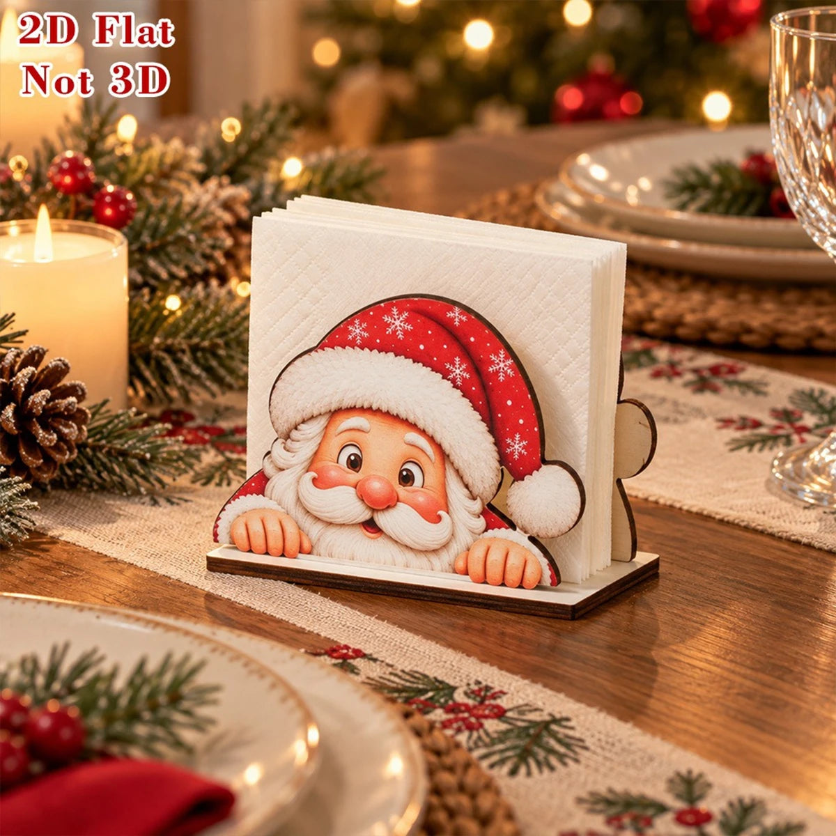 Santa Claus Wooden Napkin Holder - Holiday Tabletop Napkin & Tissue Holder, Christmas Dining Decor