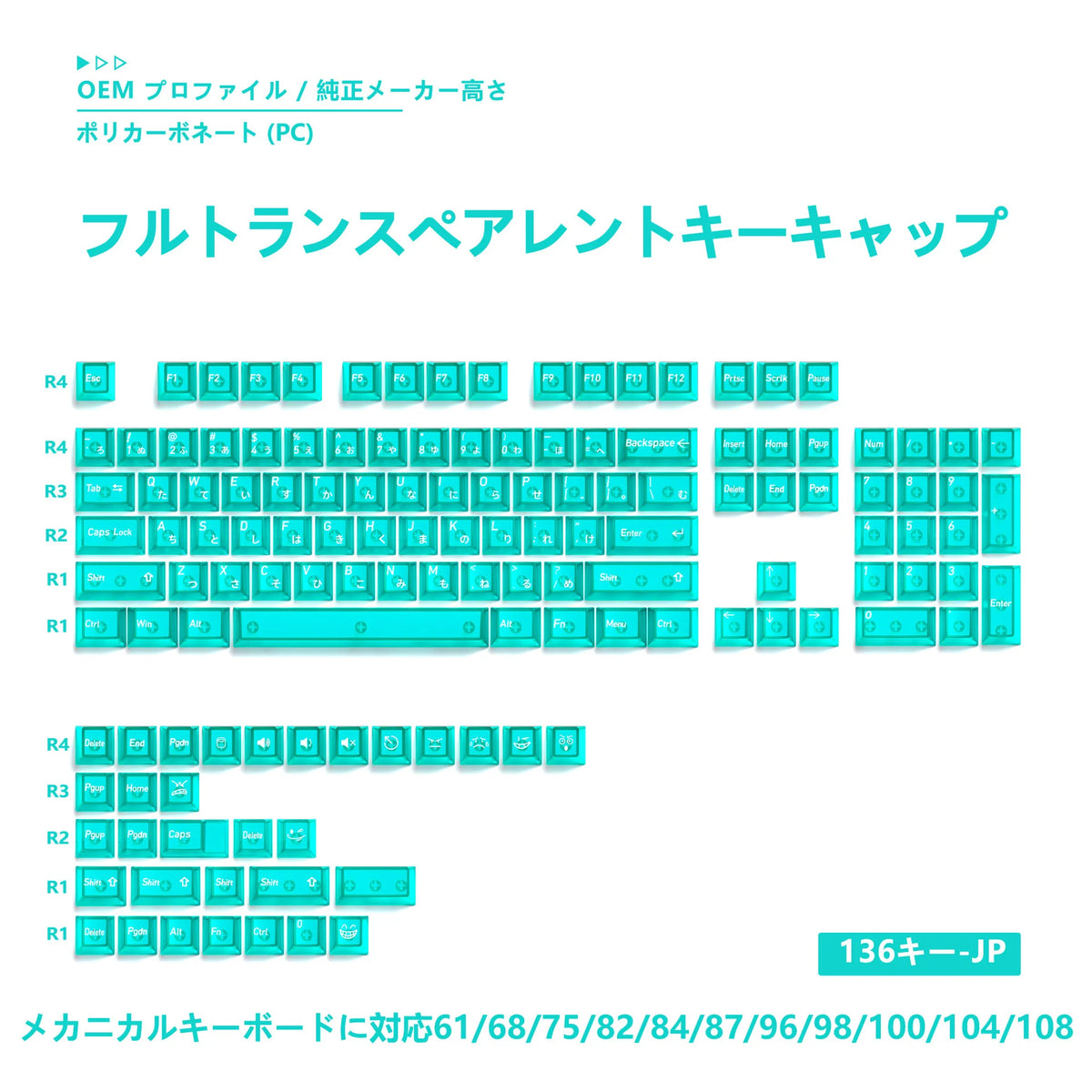 136-Key Transparent Multilingual Keycap Set for Mechanical Keyboards — EN/JP/RU/KR PC Compatible