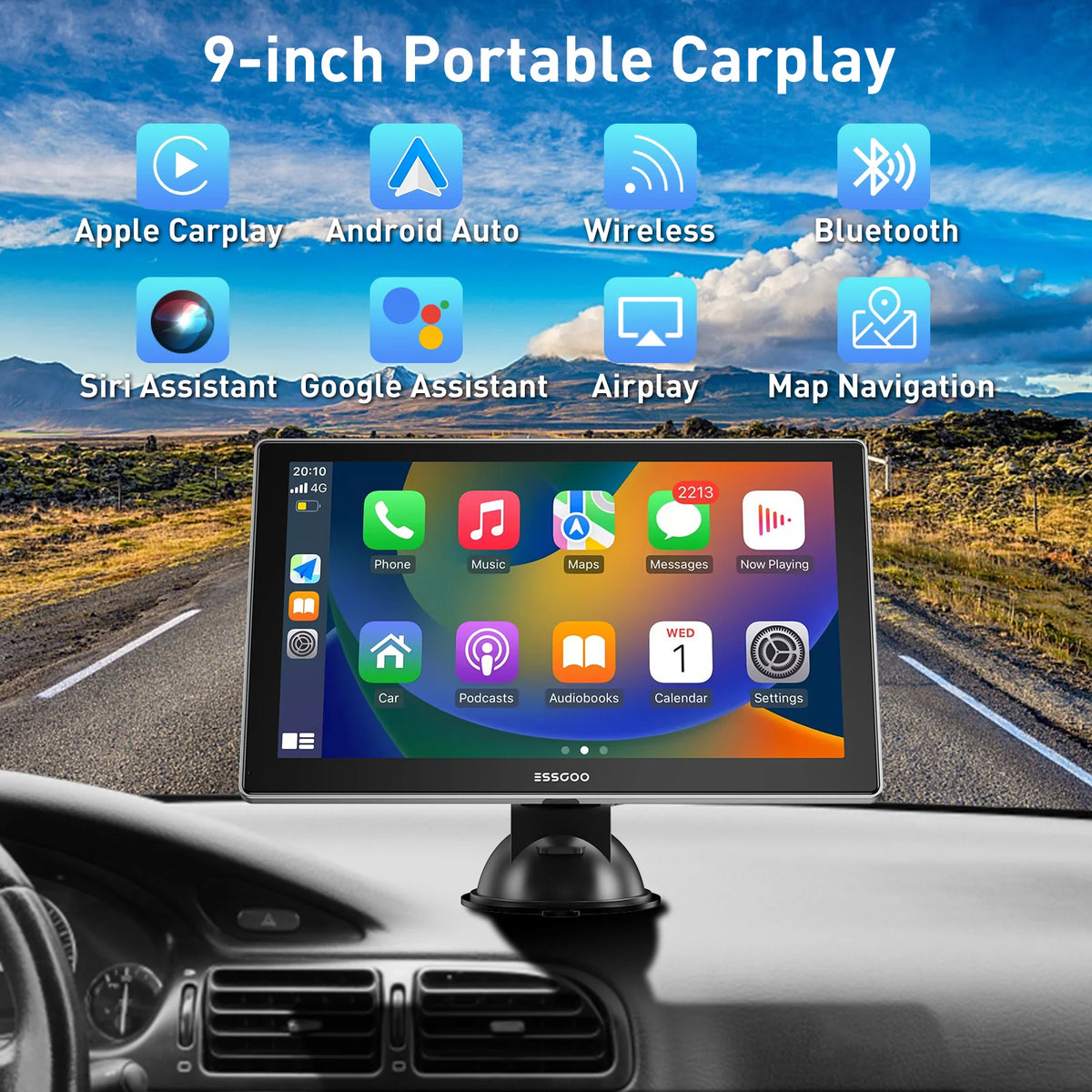 9-Inch (22.9 cm) CarPlay Player Wireless Android Auto Bluetooth Touchscreen MP5 Car Radio Voice Control