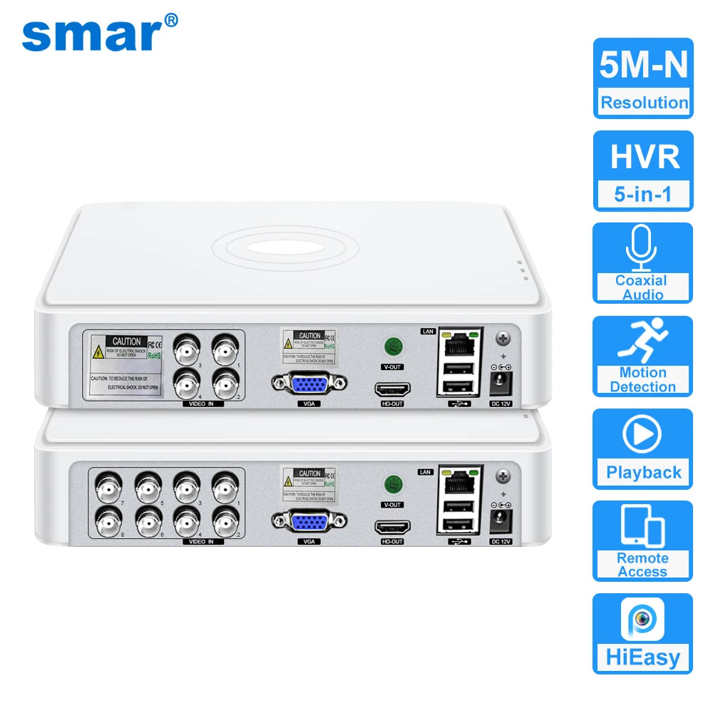 4/8 Channel 5-in-1 Hybrid DVR Recorder – 5MP-N H.265+ P2P Motion Detection, HDMI/VGA, SATA HDD Support (4CH/8CH)