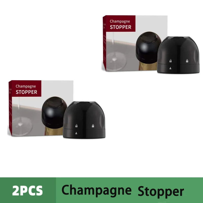 Vacuum Wine Bottle Stopper Pump — 1 or 2-Pack Push-Style Vacuum Seal with Date Marker, Reusable Wine Preserver (Black)