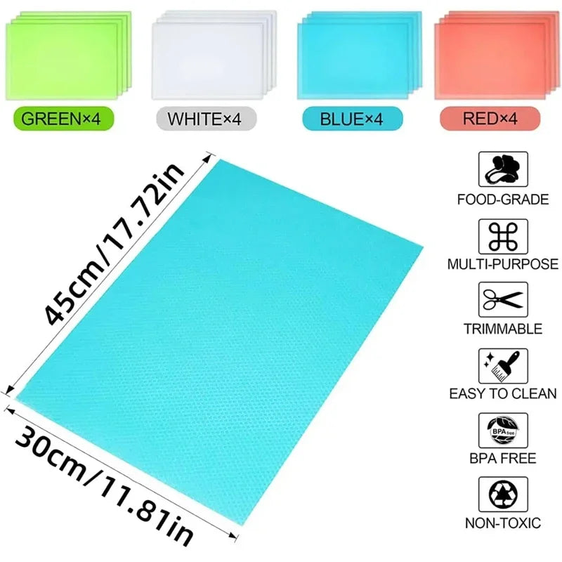 4-Pack EVA Refrigerator Shelf Liners 29 x 45 cm (11.4 x 17.7 in) Waterproof Washable Non-Slip Fridge & Drawer Mats
