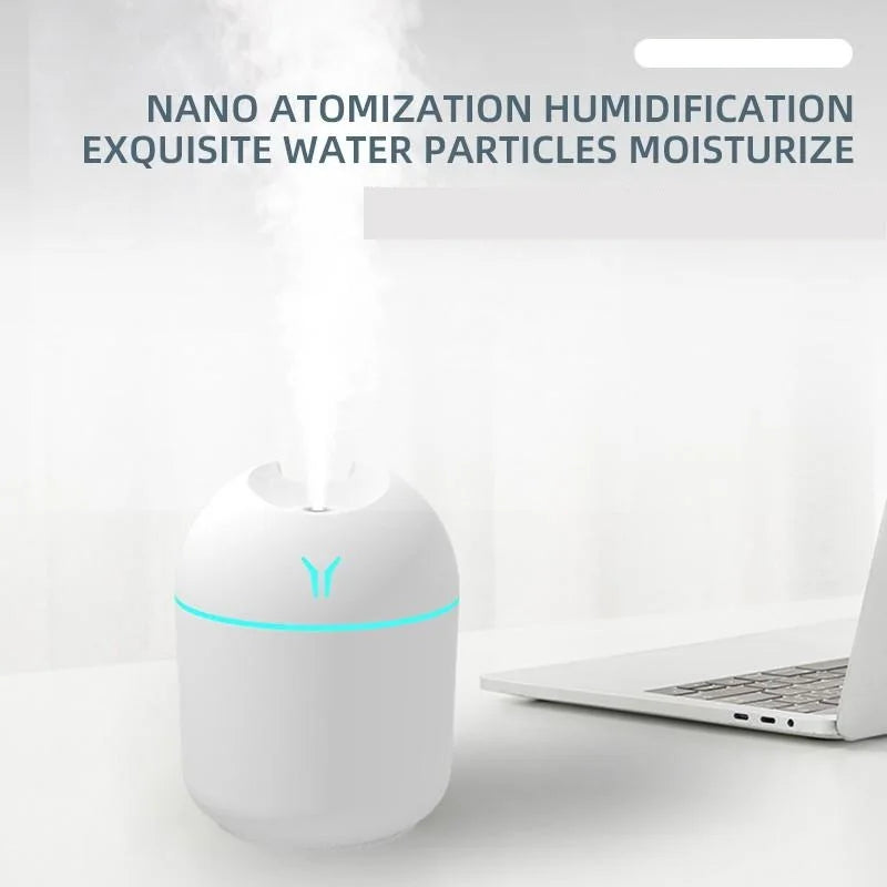 250ml (8.45 fl oz) USB Mini Humidifier & Essential Oil Diffuser for Home and Car — Ultrasonic Quiet Aroma Diffuser with LED Color Light