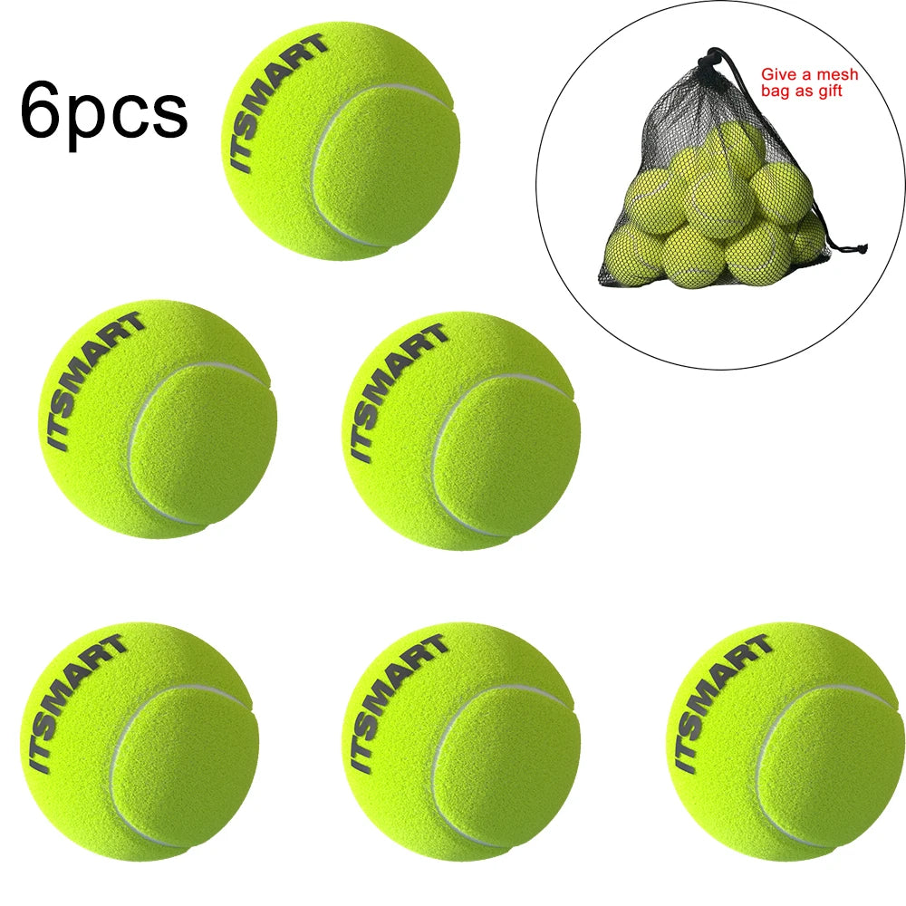 Practice Tennis Balls - 6 or 12 Pack (2.56 in / 65 mm) Felt Rubber Training Balls with Mesh Carry Bag