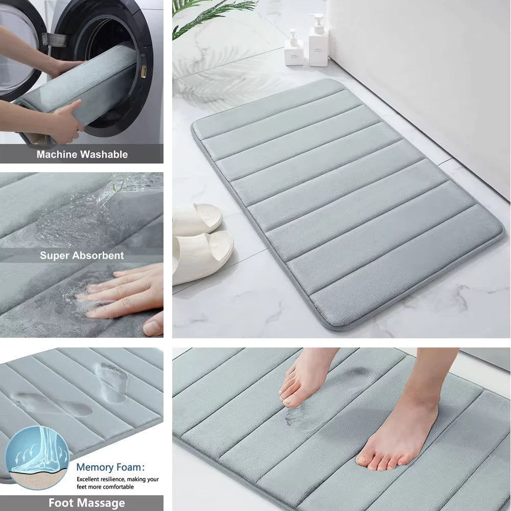 Memory Foam Bath Mat - Super Absorbent Non-Slip Bathroom Rug for Bathtub & Shower