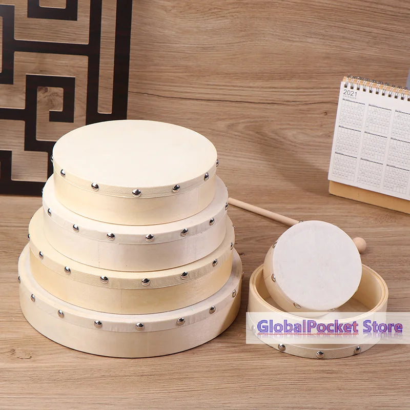 Wooden frame drum with mallet, view 3