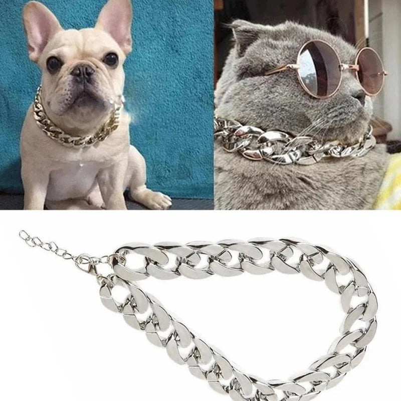 Gold Chain Dog Collar Necklace – Small & Medium Decorative Pet Collar Jewelry