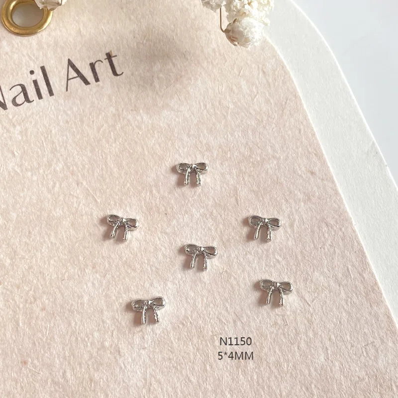 10-Pack Gold & Silver Bow Nail Charms Alloy Bowknot Nail Art Decorations