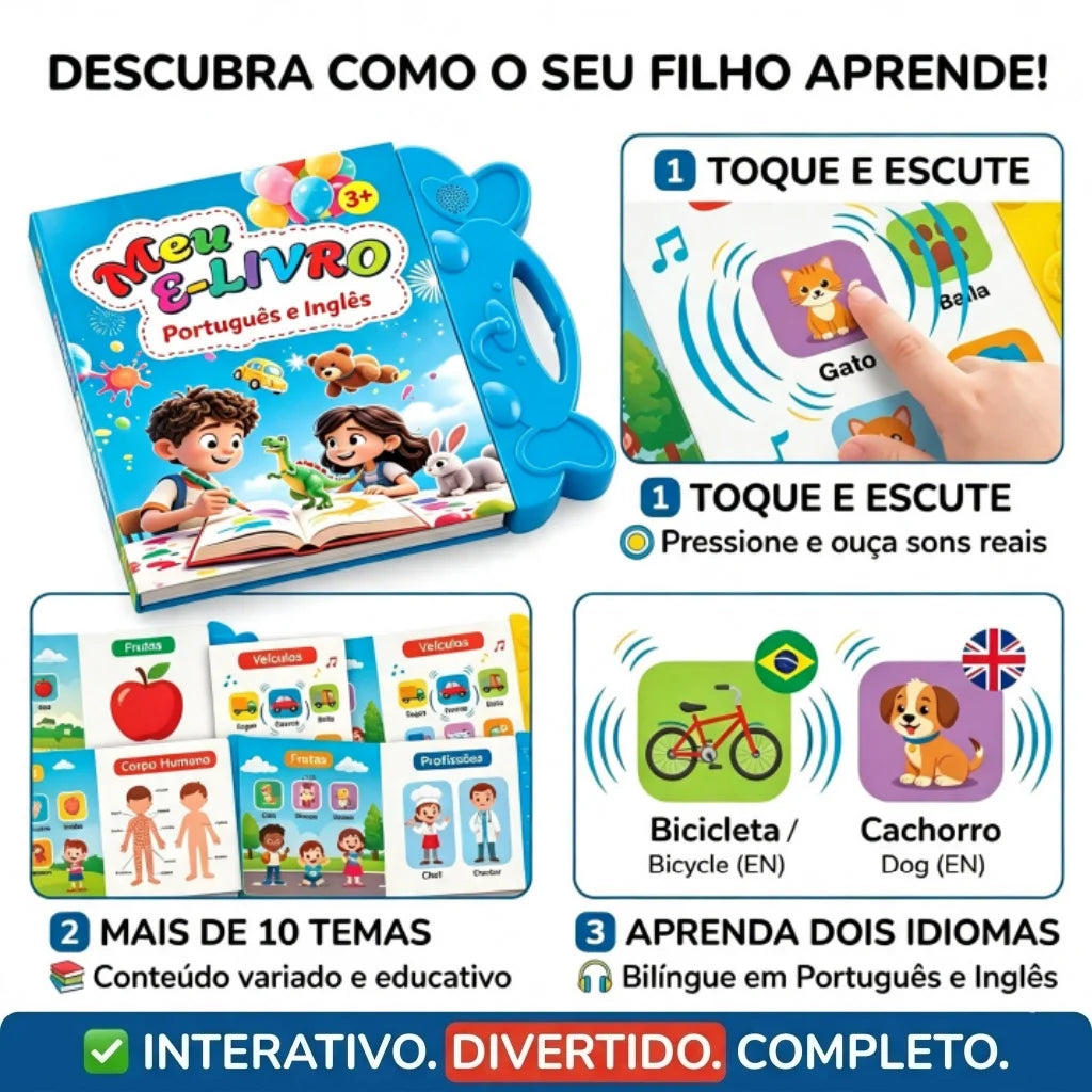 Interactive Bilingual Sound Book for Kids - English & Portuguese Touch-Activated Learning