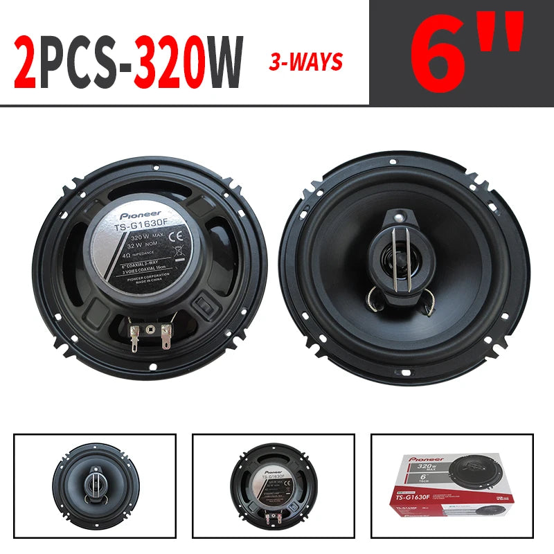 Pair 6-Inch (160mm) 3-Way Coaxial Car Speakers — 320W Peak Each, Full-Range HiFi Universal Fit