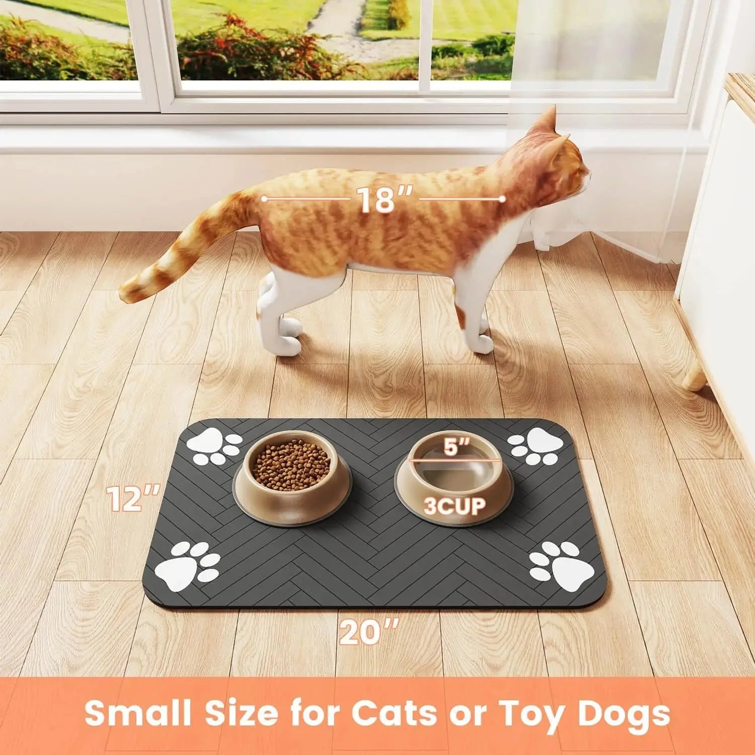 Absorbent Pet Feeding Mat with Non-Slip Rubber Backing - Waterproof Placemat for Dogs & Cats (20 x 30 cm / 7.9 x 11.8 in; 30 x 50 cm / 11.8 x 19.7 in; 40 x 60 cm / 15.7 x 23.6 in)