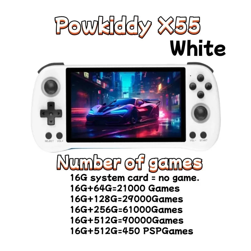 X55 5.5-Inch (14 cm) Handheld Game Console — RK3566 Open-Source Linux, 4000mAh, 1280×720 OLED, HDMI TV Out, Up to 512GB, Retro PSP/N64/PS Emulation