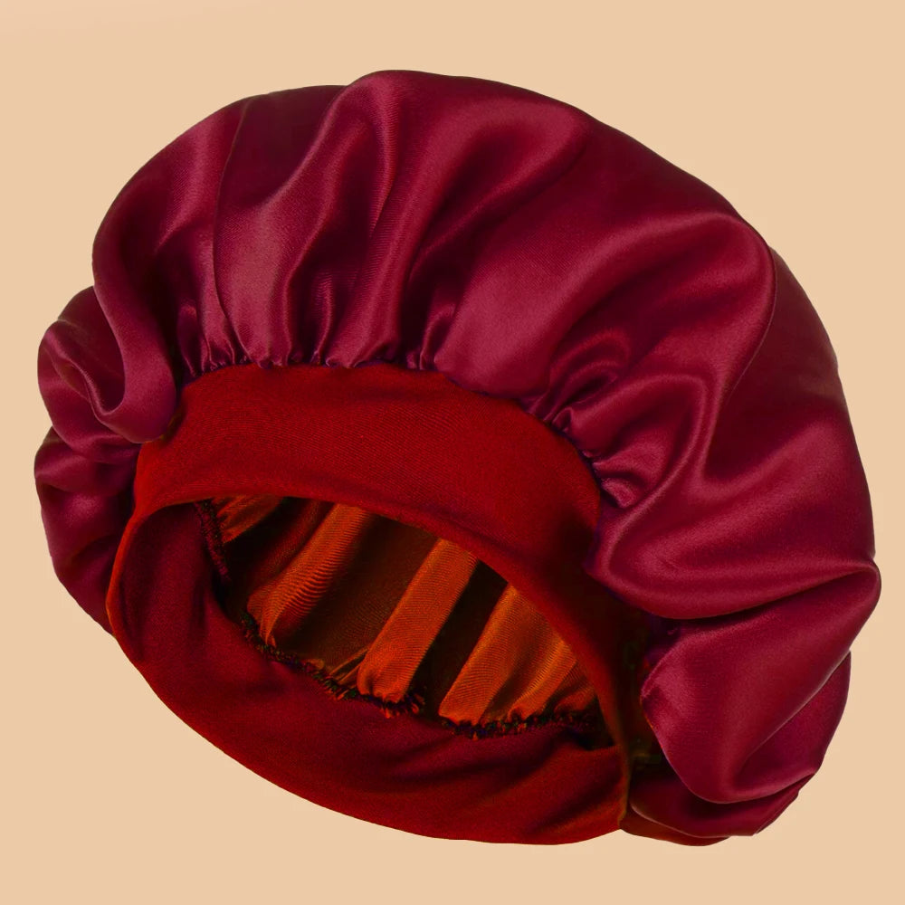 Satin Wide-Brim Shower Cap Sleep Bonnet - Single - 16 Colors