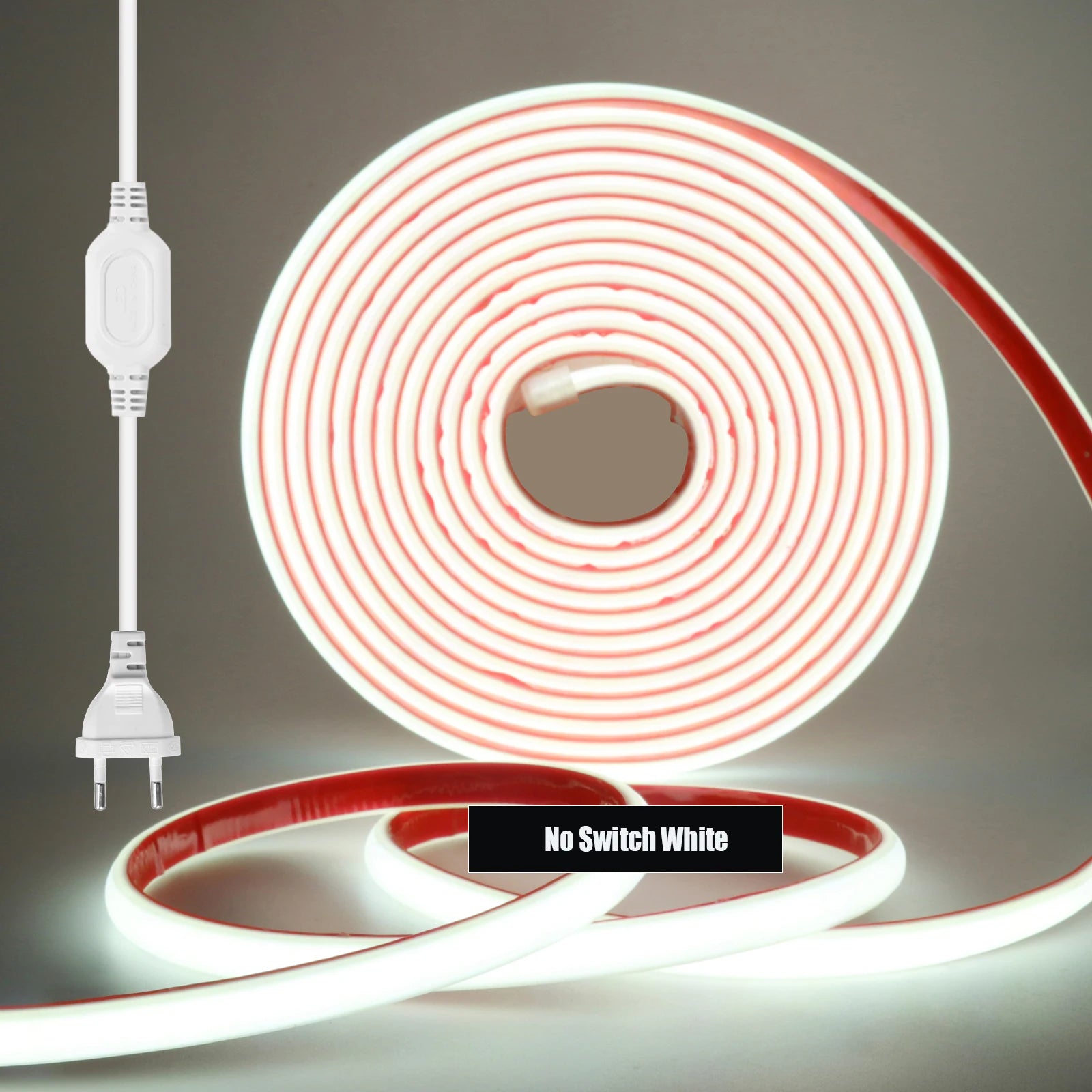 220V COB LED Strip Light 288 LEDs/m IP67 Dimmable with EU Plug & Switch - Flexible Adhesive Tape