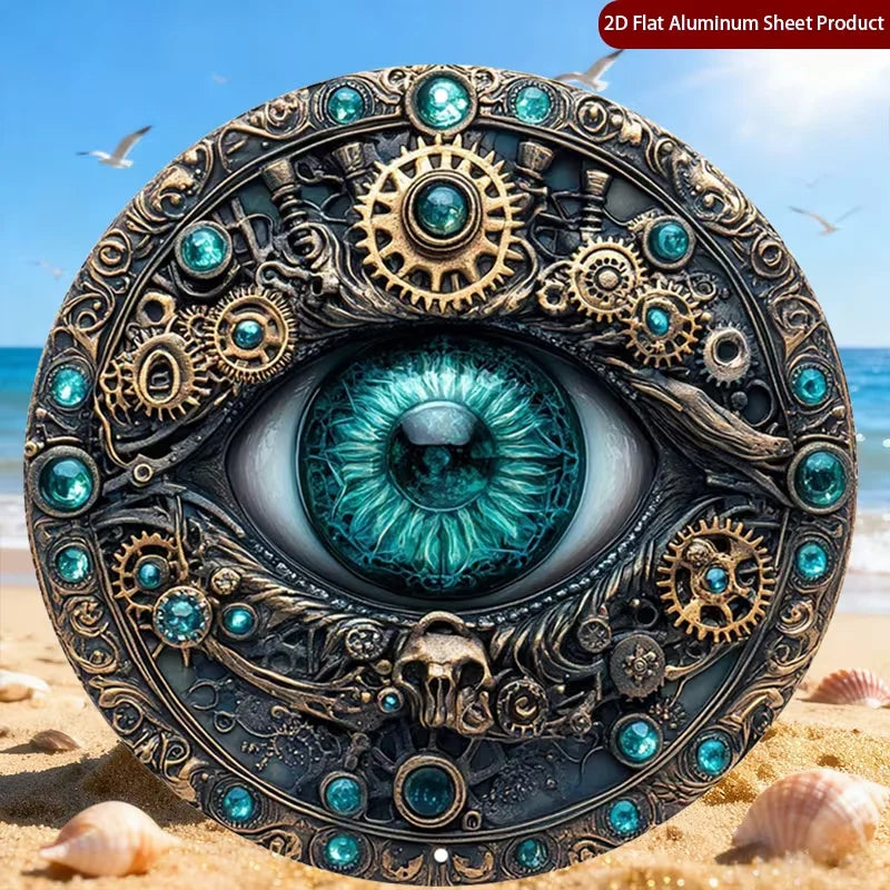 Evil Eye Tin Wall Decor - Boho Rustic Mandala Trident Metal Sign