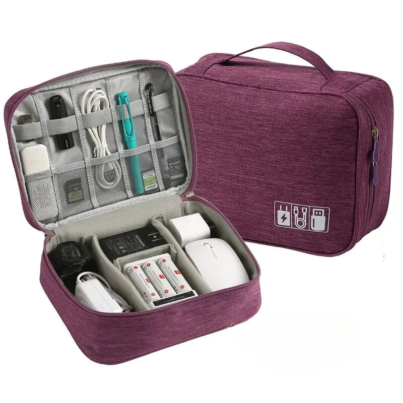 Large Travel Electronics Organizer — Multi-Compartment USB Cable & Power Bank Storage Bag (24 x 9 x 18 cm | 9.4 x 3.5 x 7.1 in)