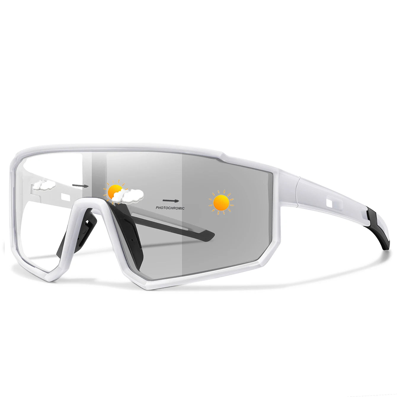 Unisex Photochromic Road Bike Sunglasses - Polycarbonate Lenses, 142 mm (5.6 in) W x 58 mm (2.3 in) H