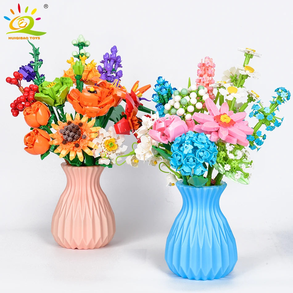 MOC Flower Building Blocks 3D Bouquet Kit - Sunflower & Rose DIY Brick Set, Small LEGO-Compatible Pieces, Educational Toy & Home Decor