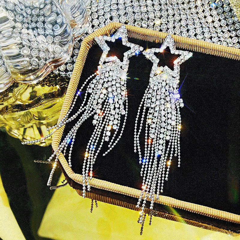 Cubic Zirconia Geometric Drop Tassel Earrings for Women Vintage Party Dangle Earrings