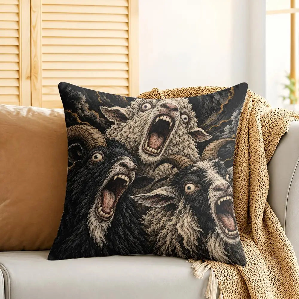 Humorous Goat Face Plush Cushion Cover Soft Short-Pile Pillow Case for Sofa Bed Home Decor