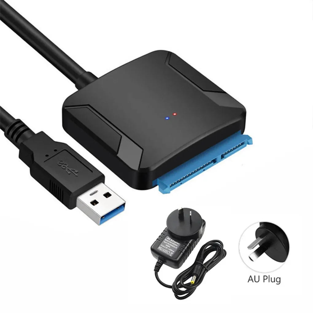 SATA to USB 3.0 Adapter Cable for 2.5 in (63.5 mm) / 3.5 in (88.9 mm) SSD HDD SATA III with UASP Support and 12V Power Adapter
