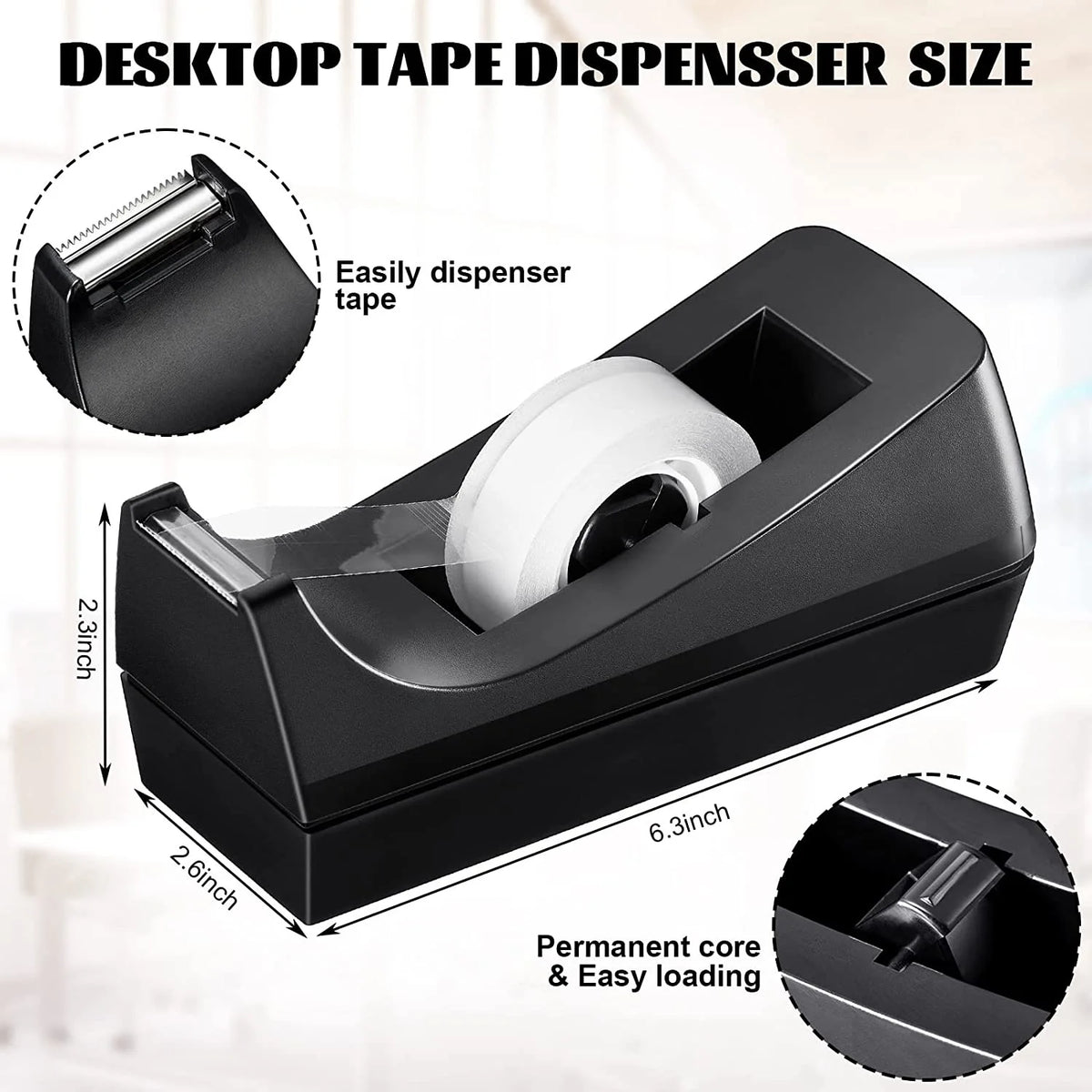 PVC Desk Tape Dispenser with Non-Slip Base – Desktop Tape Holder for Home, Office & School