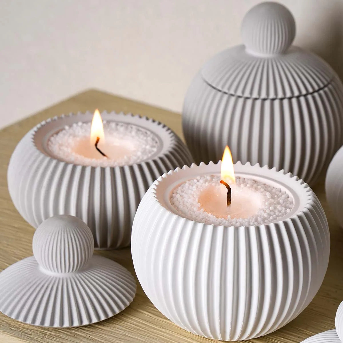 Round Striped Silicone Mold for Candle Jars, Resin & Plaster Flowerpots - DIY Casting Mold for Home Decor