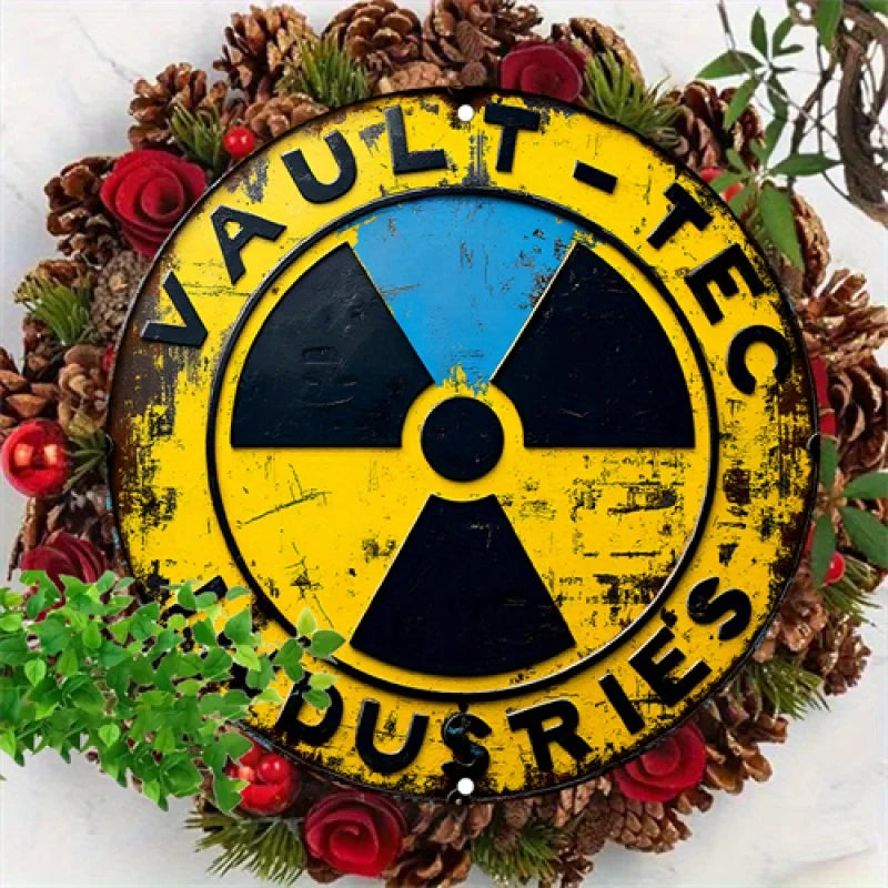 Vintage Retro Round Metal Tin Sign - Radiation Symbol Wall Art with Pre-Drilled Holes