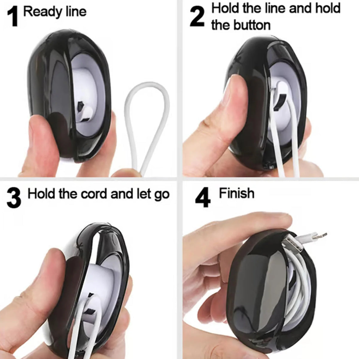 Automatic Cable Management Box - Self-Retracting Earphone & Charging Cable Organizer, Compact 2 in x 2.7 in (5 x 6.8 cm)