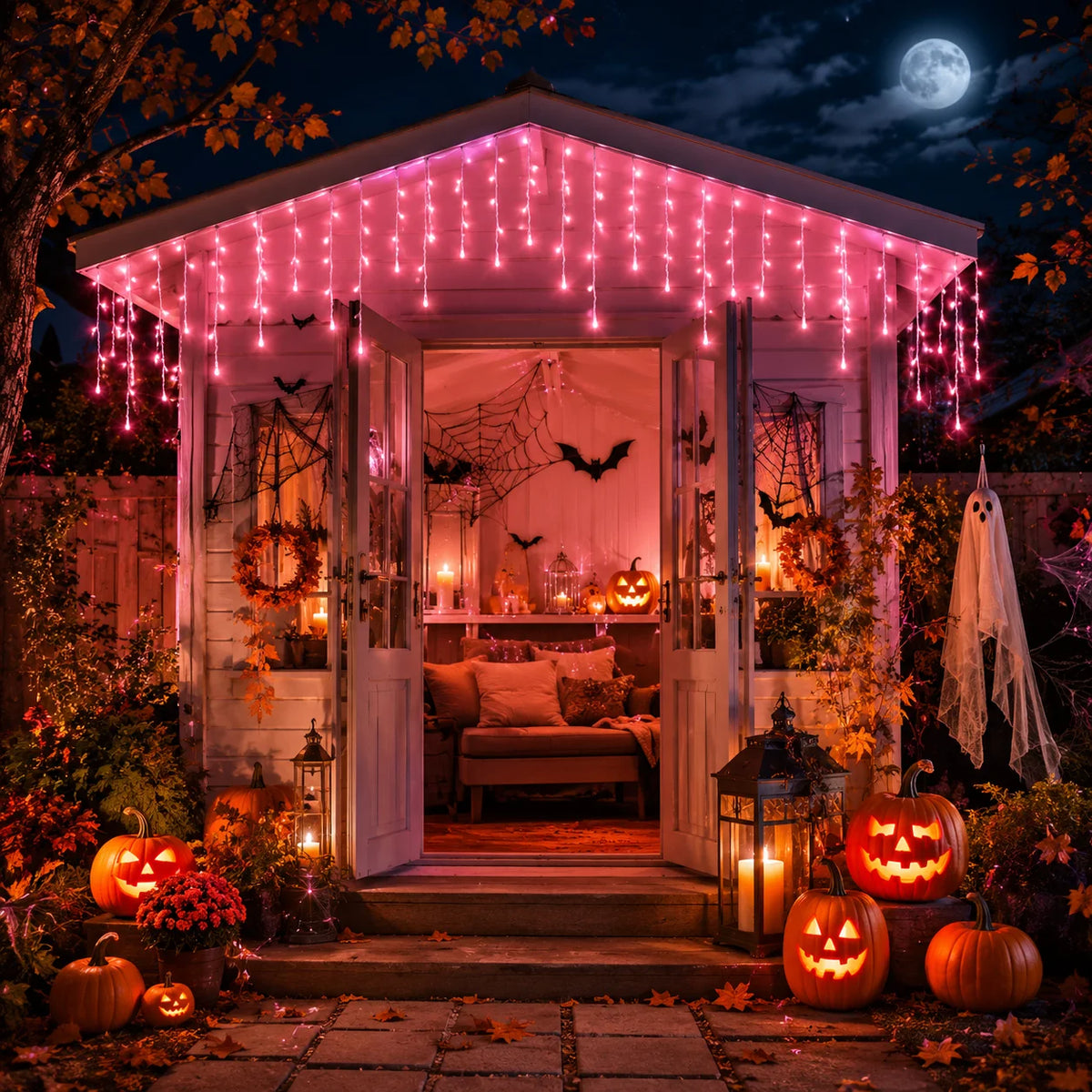 USB LED Icicle Curtain String Lights — 6M (19.7 ft) 100 LED & 10M (32.8 ft) 200 LED, 8 Modes for Window, Porch, Roof, Holiday & Halloween Christmas Decor