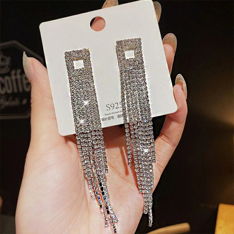 Cubic Zirconia Geometric Drop Tassel Earrings for Women Vintage Party Dangle Earrings