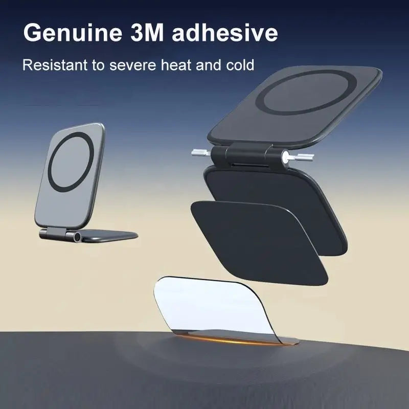 Foldable Magnetic Phone Stand with Strong Adhesive Mount for Car Dashboard and Desk, Compatible with Magnetic Cases