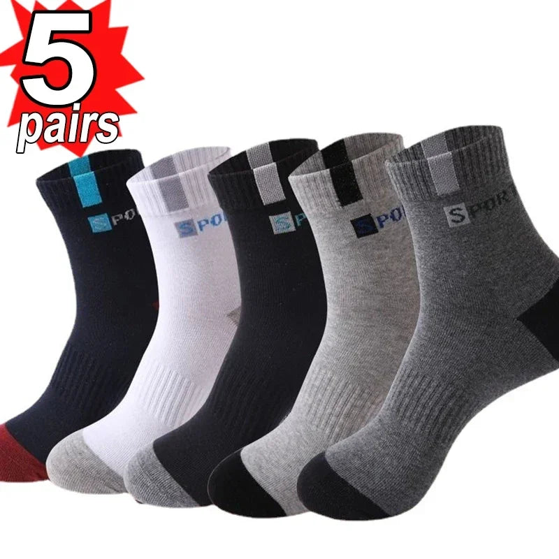 Men's Breathable Sports Crew Socks, 3/5/10 Pairs, Polyester-Cotton Anti-Odor Sweat-Absorbent