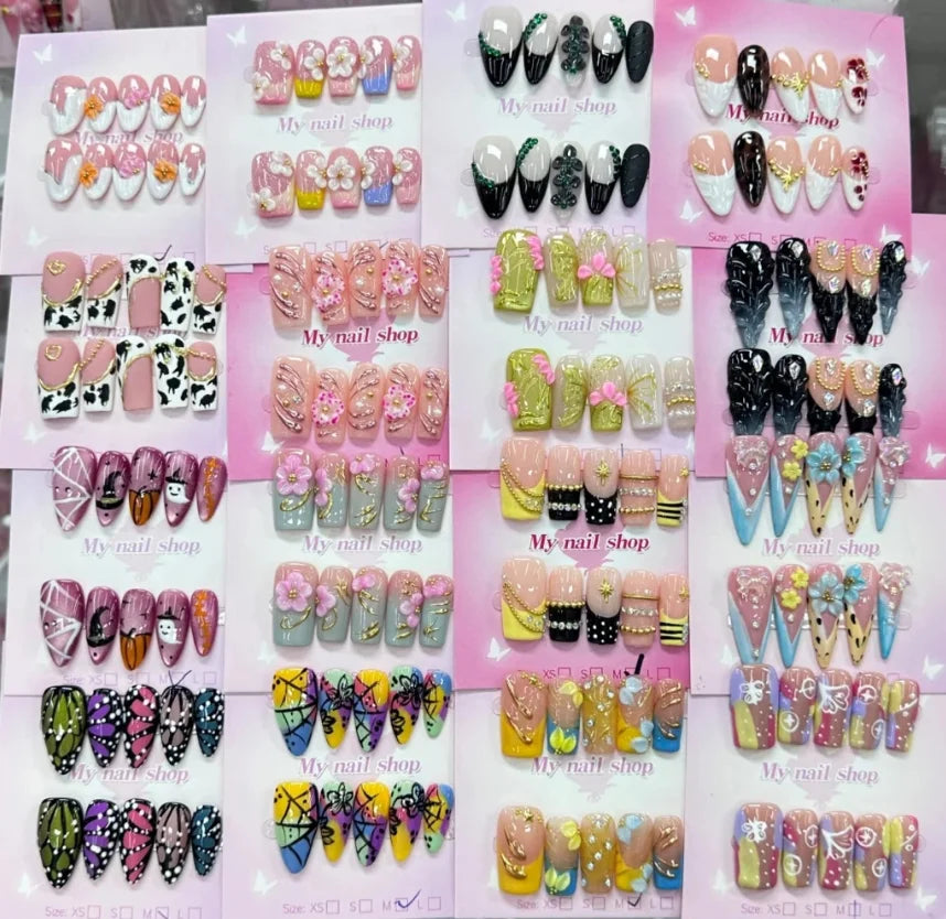 Handmade Mixed-Style Press-On Nails, Assorted False Nail Tips with Random Designs for Women