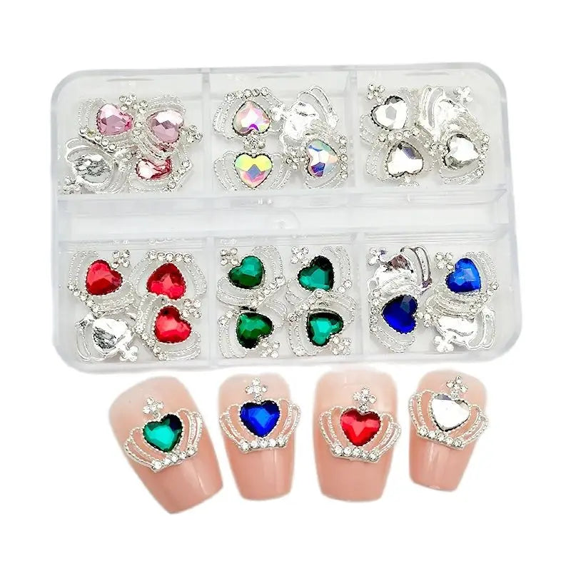 6-Grid Nail Rhinestone Kit – Saturn, Planet & Cross Crystal Nail Charms for Nail Art