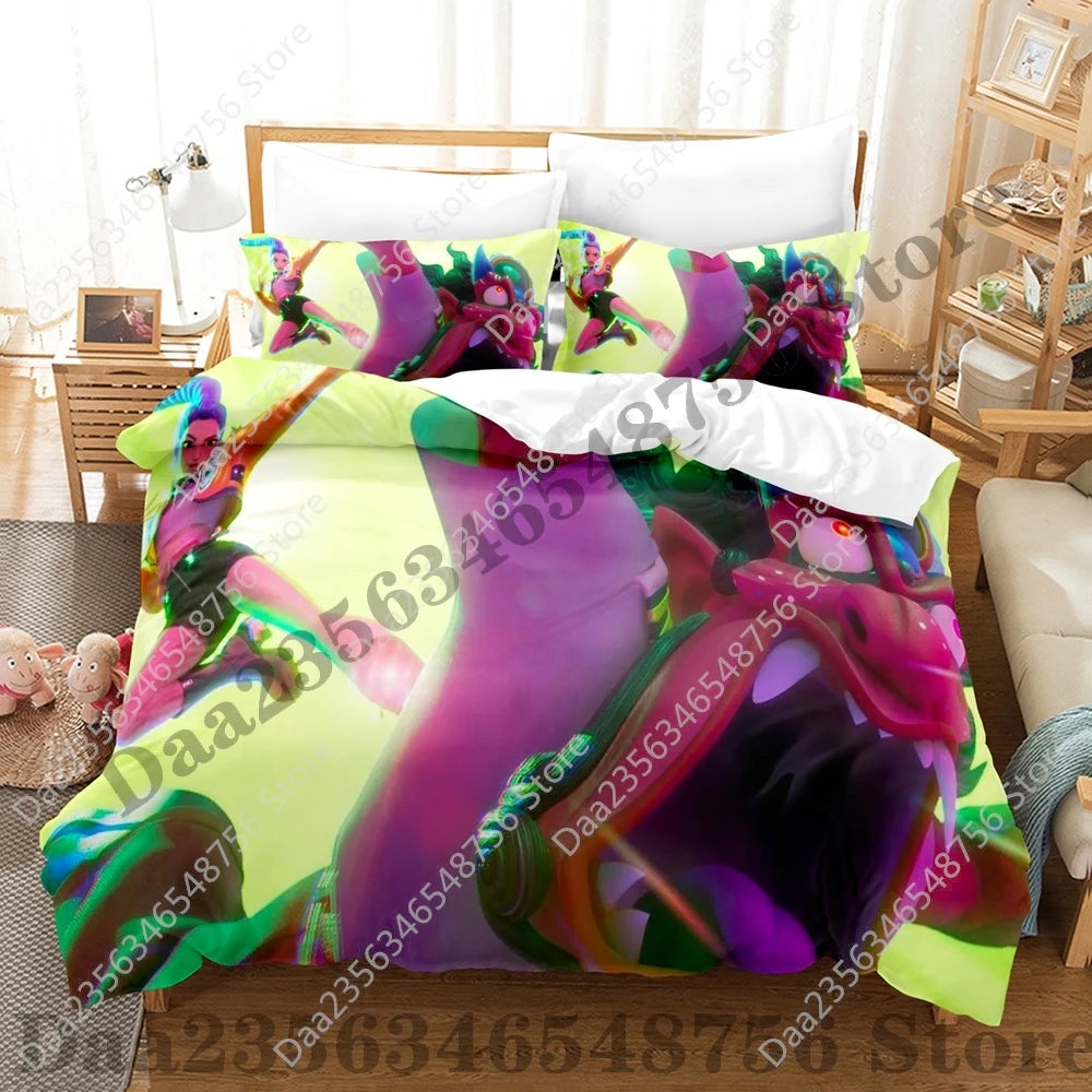 K-Pop Demon Hunter Anime 3D Print Duvet Cover Set – Twin/Full/Queen/King 3-Piece Bedding (Duvet Cover + 2 Pillowcases)