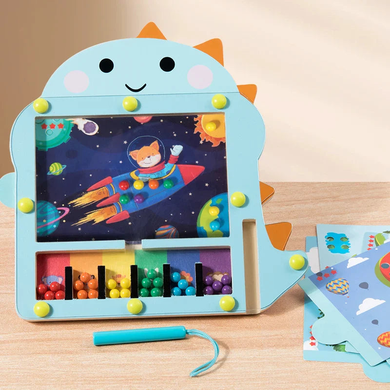 Wooden Magnetic Maze Montessori Toy Dinosaur Bead Puzzle for Kids - Fine Motor, Color Sorting & Cognitive Development