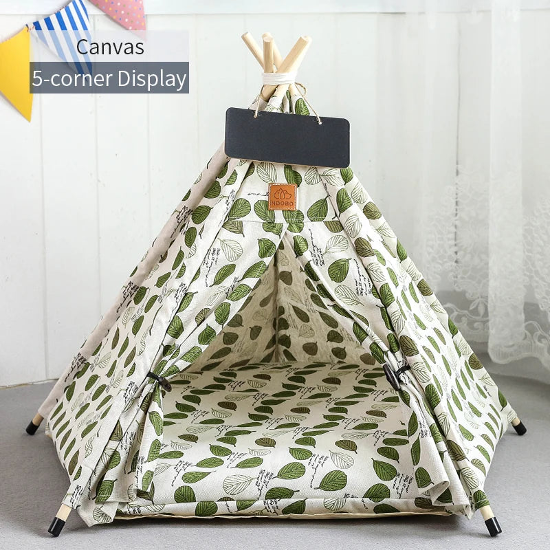 Pet Teepee Tent for Cats & Small Dogs - Portable Washable Indoor Pet Bed with Removable Cushion & Chalkboard (S ≤11 lb/5 kg, M ≤22 lb/10 kg, L ≤33 lb/15 kg)
